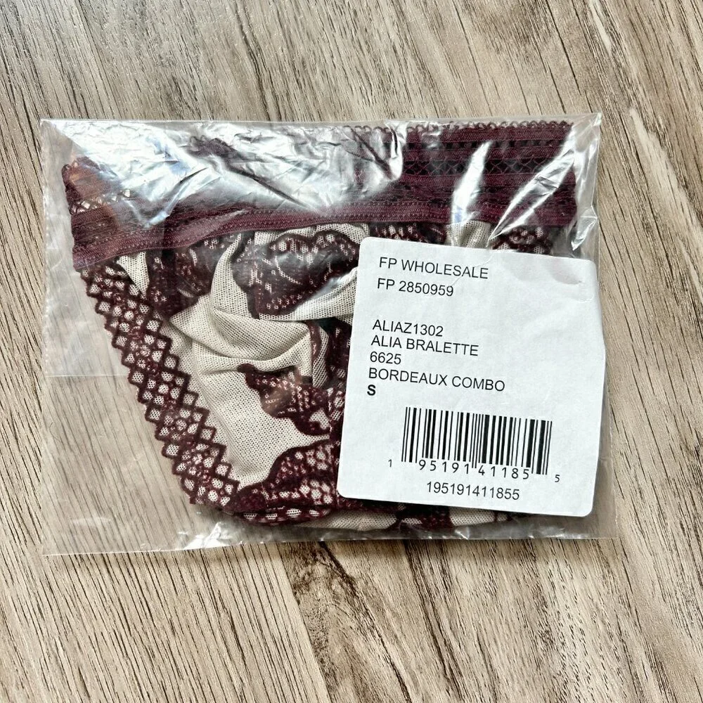 Free People Alia Bralette in Bordeaux Combo Size S NWT